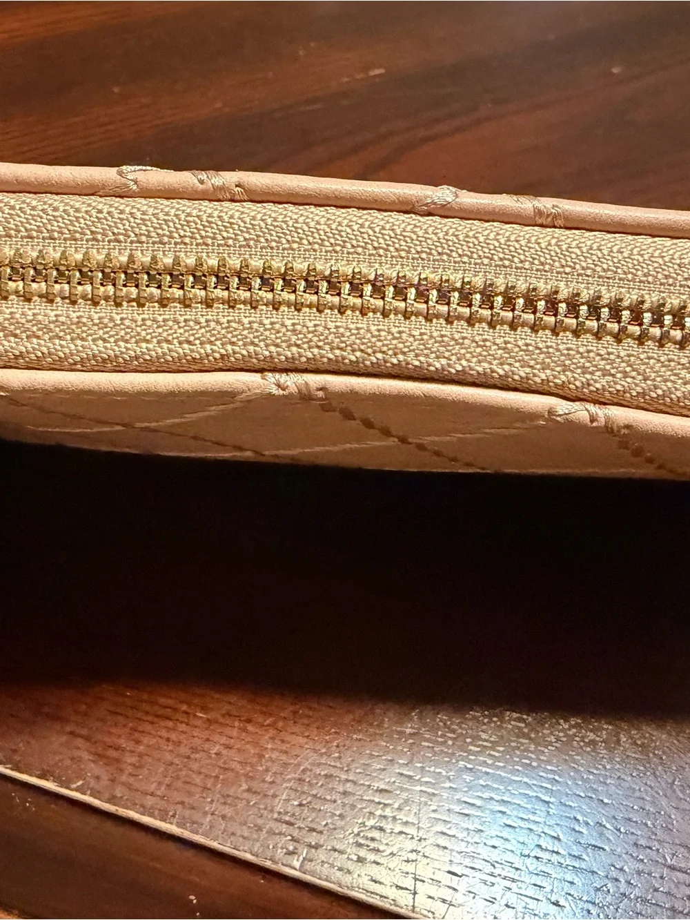 Quilted Soft Beige/Blush Vegan Leather Wristlet Wallet